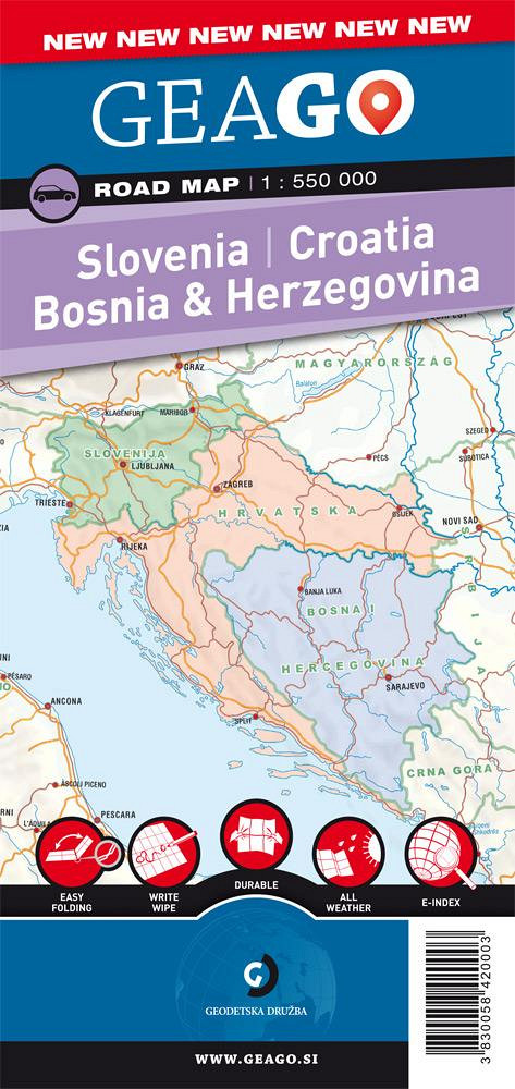Avtokarta Slovenija, Hrvaška, Bosna in Hercegovina 1:550 000 (GeaGo)